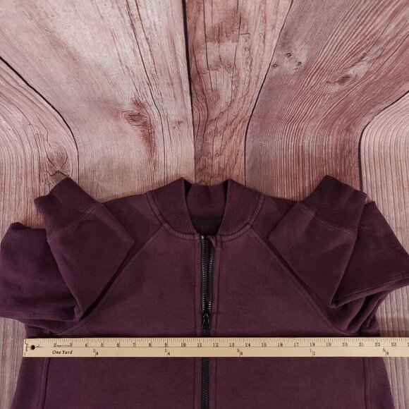 *FLAWS* Lululemon Size 8 Heathered Bordeaux Drama Pleat to Street Bomber Jacket - Picture 15 of 16